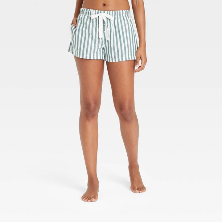 Women's Striped Flannel Pajama Shorts - Stars Above Dark Green