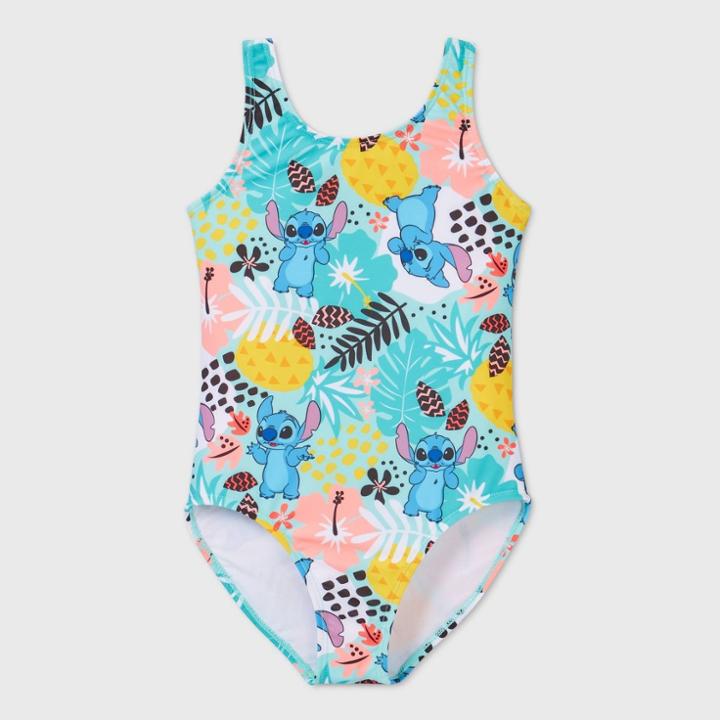 Girls' Disney Stitch One Piece Swimsuit - Blue