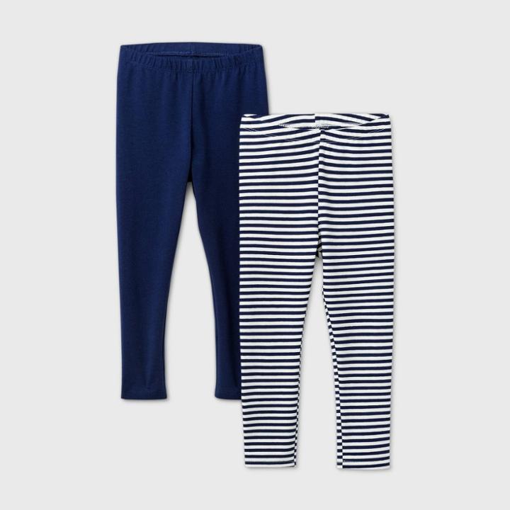 Toddler Girls' 2pk Striped Solid Leggings - Cat & Jack Navy