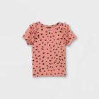 Toddler Girls' Ribbed Ruffle Short Sleeve T-shirt - Art Class Coral