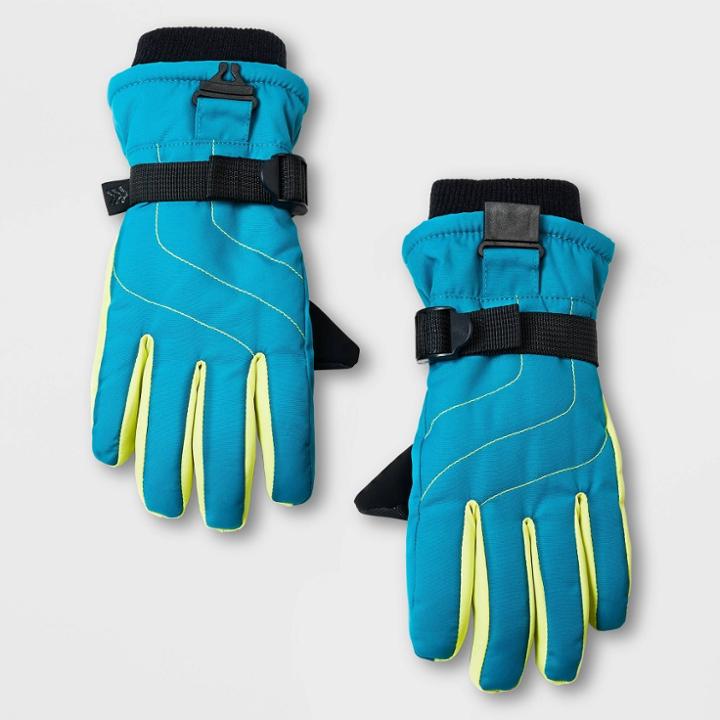 Girls' Ski Gloves - All In Motion Turquoise Green