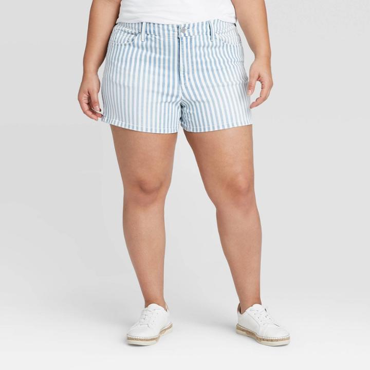 Women's Plus Size Striped High-rise Jean Shorts - Universal Thread Light Blue 14w, Women's,