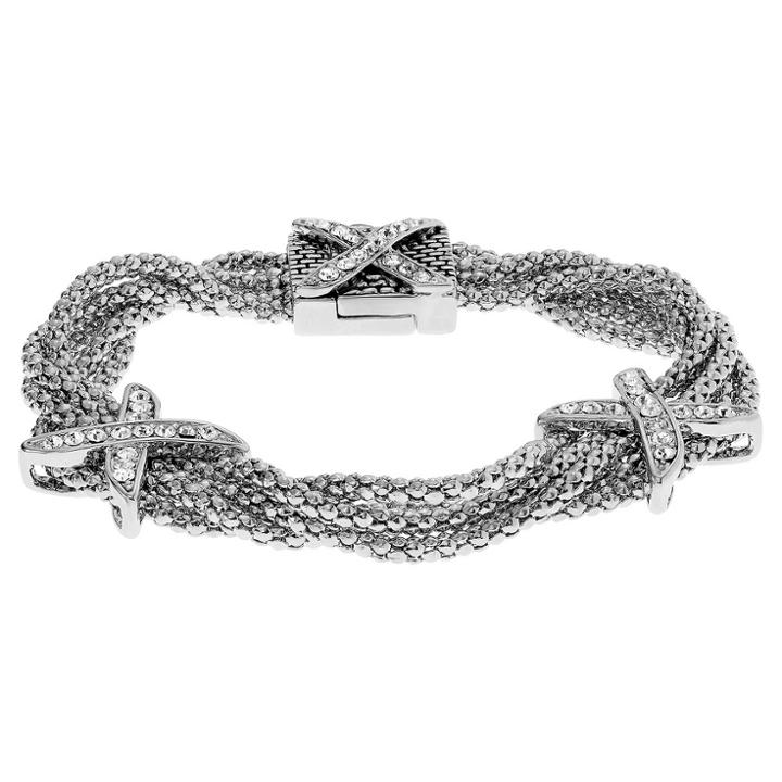 Journee Collection 4/5 Ct. T.w. Round-cut Cz X Multi-chain Pave Set Bracelet In Base Metal -