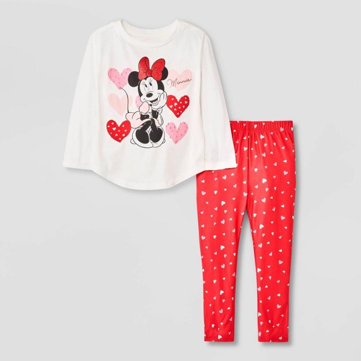 Toddler Girls' Minnie Mouse Printed Top And Bottom Set - Ivory