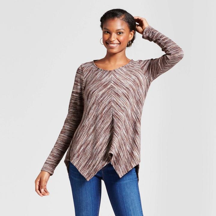 Women's Long Sleeve Marled Sharkbite Top - Knox Rose Brown