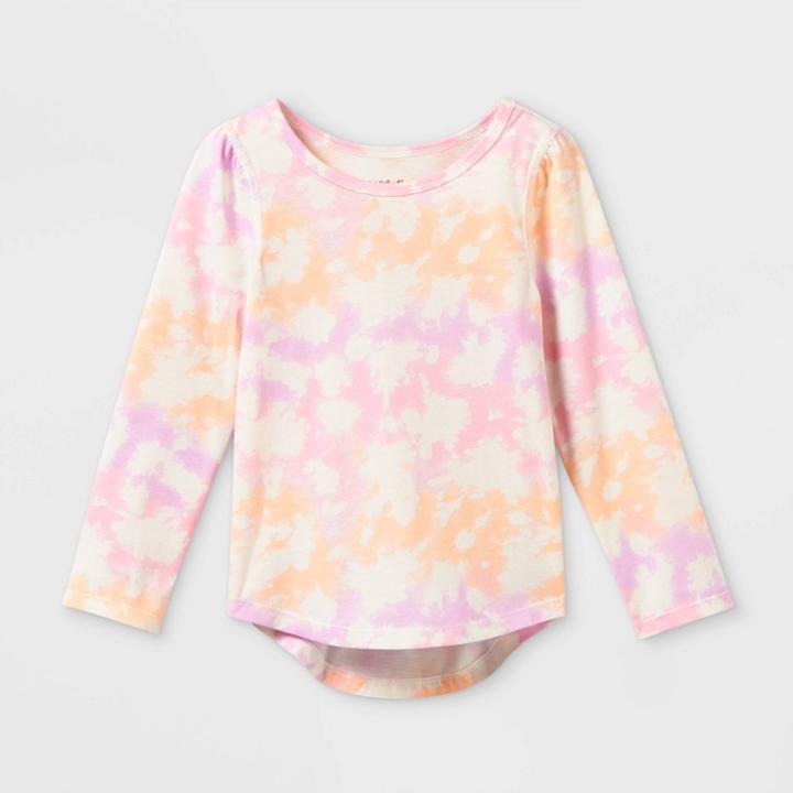 Toddler Girls' Adaptive Tie-dye Long Sleeve T-shirt - Cat & Jack Cream