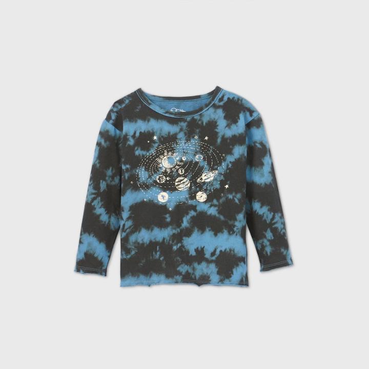 Toddler Boys' Tie-dye Space Graphic Long Sleeve T-shirt - Art Class Blue/black