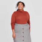 Women's Plus Size Ribbed Long Sleeve Ribbed Turtleneck Sweater - Ava & Viv Brown