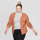 Women's Plus Size Long Sleeve Open Layering Button Front Cardigan - Ava & Viv Brown