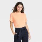 Women's Short Sleeve Linen T-shirt - A New Day Light Orange