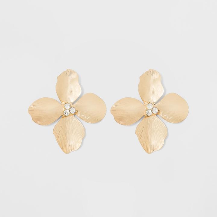 Large Flowers And Stone Button Earrings - A New Day Gold