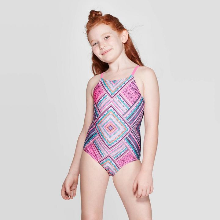 Girls' Tiki Trial One Piece Swimsuit Set - Art Class Navy Xs, Girl's, Blue