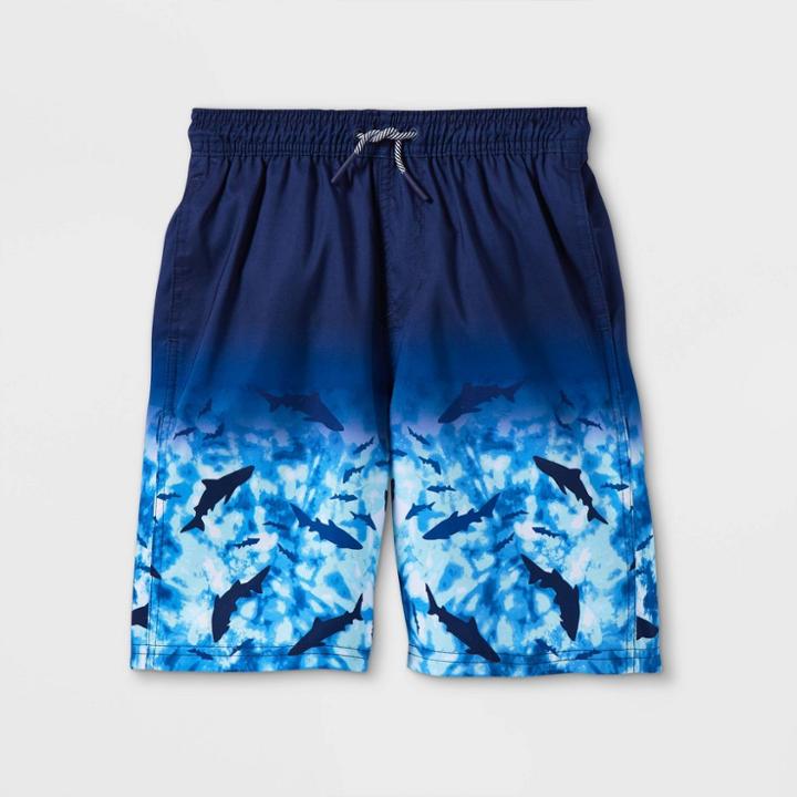 Plusboys' Shark Print Ombre Pull-on Volley Swim Trunks - Cat & Jack Navy