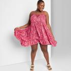 Women's Plus Size Sleeveless Tie-front Breezy Dress - Wild Fable Dark Pink Floral