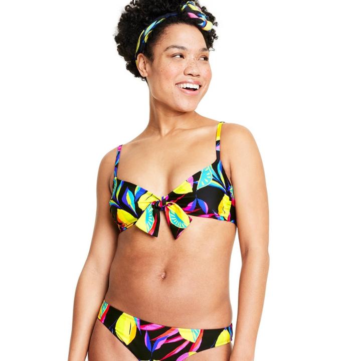Women's Lemon Print Tie-front Bikini Top - Tabitha Brown For Target Black Xxs