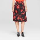 Women's Floral Print Birdcage Midi Skirt - Who What Wear Black/red 14, Black/red Floral