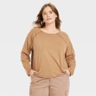 Women's Plus Size Long Sleeve Sensory Friendly T-shirt - Universal Thread Brown