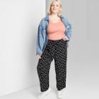 Women's Plus Size Floral Print High-rise Pull-on Wide Leg Pants - Wild Fable Black 1x, Women's,