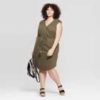 Women's Plus Size Sleeveless Deep V-neck Knit Dress - Universal Thread Olive (green)