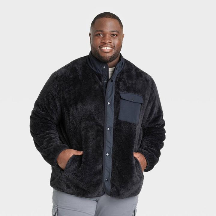 Men's Big & Tall Sherpa Faux Fur Jacket - Goodfellow & Co Black