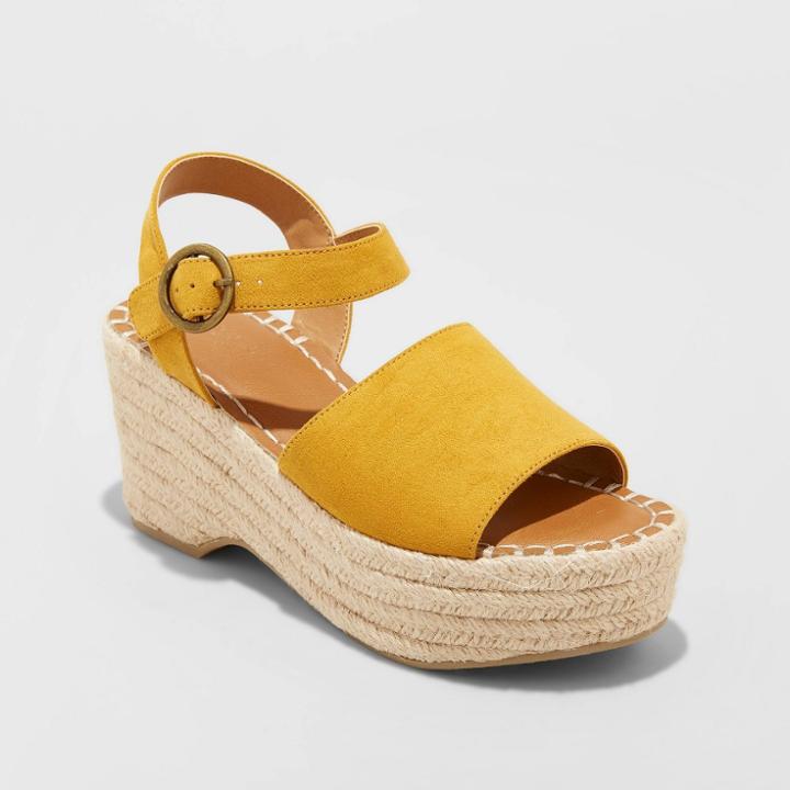 Women's Morgan Wide Width Microsuede Espadrille Wedge Pumps - Universal Thread Yellow 5w, Women's,