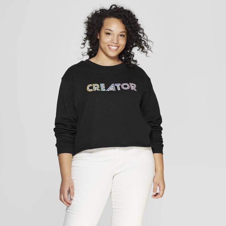 Women's Plus Size Long Sleeve Creator Cropped Graphic T-shirt - Freeze (juniors') - Black