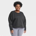 Women's Plus Size Cotton Fleece Crewneck Cropped Sweatshirt - All In Motion Black