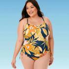 Women's Plus Slimming Control Side Cinch Tie One Piece Swimsuit - Beach Betty By Miracle Brands Navy 1x, Women's, Size: 1xl,