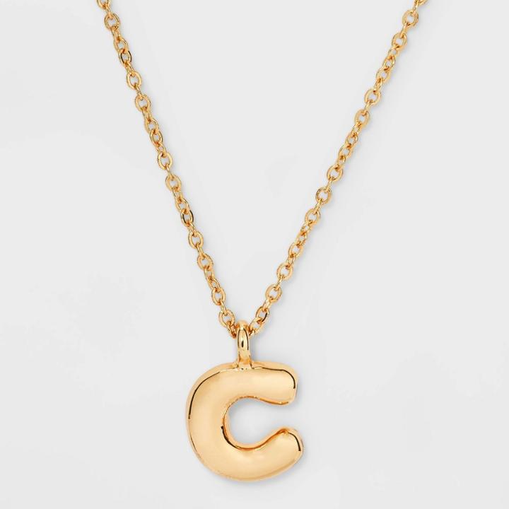 Puffy Initial Charm 'c' Pendant Necklace - Wild Fable Gold
