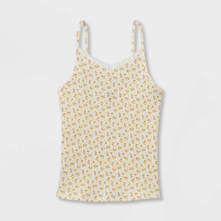 Girls' Lace Trim V-neck Cami - Art Class White Floral