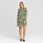 Women's Floral Print Long Sleeve Round Neck Button Back Tiered Mini Dress - Who What Wear Xs, Women's,