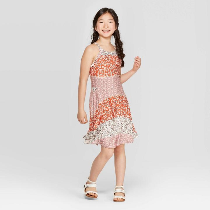 Girls' Ruffle Armhole Dress - Art Class Orange