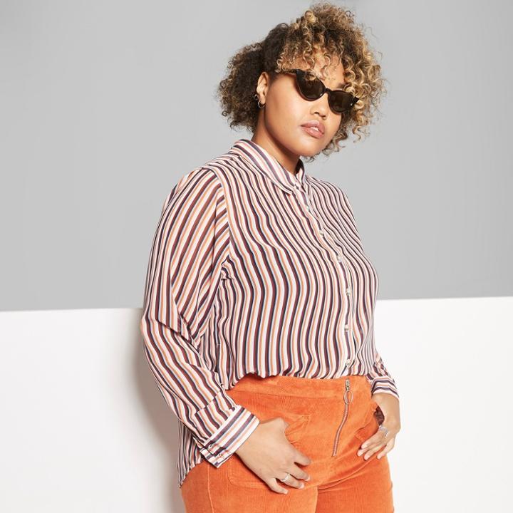 Women's Striped Oversized Long Sleeve Chiffon Top - Wild Fable 3x,