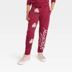 Girls' Minecraft Flowers Dreamy Fleece Jogger Pants - Burgundy
