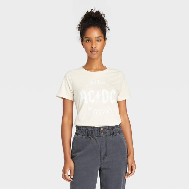 Women's Ac/dc High Voltage Short Sleeve Graphic T-shirt - Tan