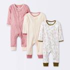 Baby Girls' 3pk Prairie Floral Zip-up Romper - Cloud Island Pink