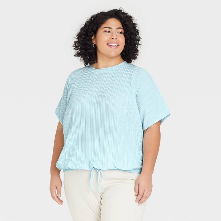 Women's Plus Size Dolman Short Sleeve Plisse Top - A New Day