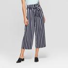 Women's Striped Wide Leg Paperbag Crop Pants - A New Day Navy/white