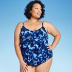 Women's Plus Size Tiered Tankini Top - Aqua Green Blue X