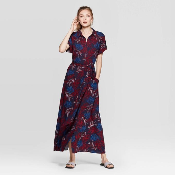 Women's Short Sleeve V-neck Maxi Wrap Dress - A New Day Navy