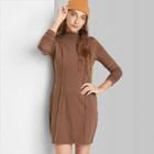 Women's Long Sleeve Seamed Knit Bodycon Dress - Wild Fable Brown