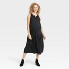 The Nines By Hatch Sleeveless Henley Placket Tiered Maternity Dress Black Polka Dot