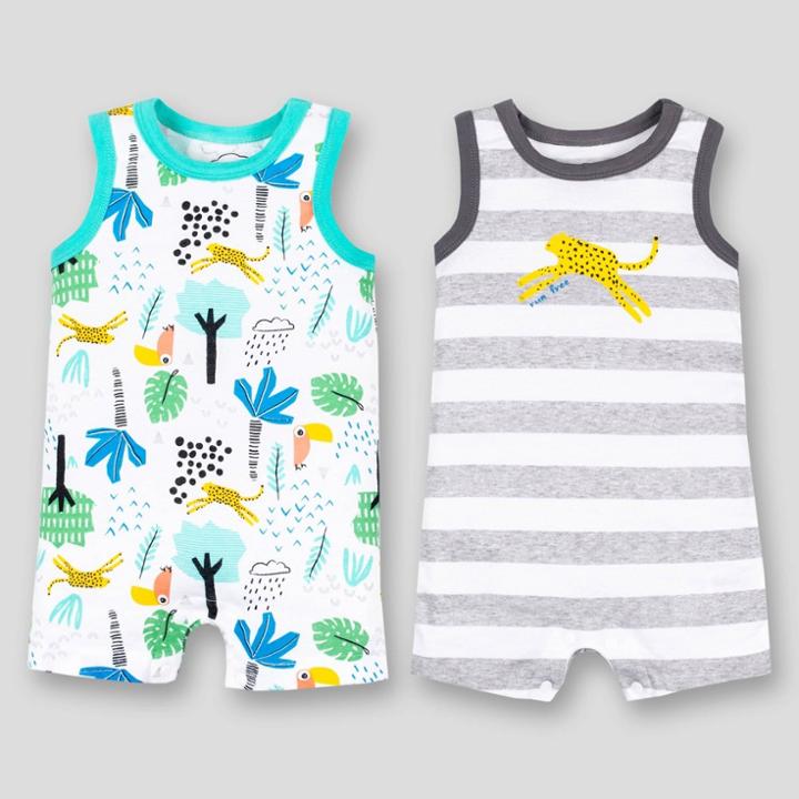Lamaze Baby Boys' 2pk Cheetah Stripes Sleeveless Organic Cotton Romper - Aqua/white/gray 12m, Boy's,