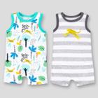 Lamaze Baby Boys' 2pk Cheetah Stripes Sleeveless Organic Cotton Romper - Aqua/white/gray 12m, Boy's,