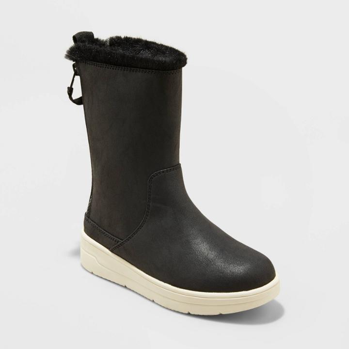 Girls' Olive Double Zipper Slip-on Winter Shearling Style Boots - Cat & Jack Black