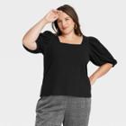 Women's Plus Size Puff Elbow Sleeve Top - A New Day Black