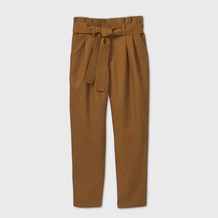 Women's Tie Waist Paperbag Pants - A New Day Olive
