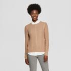Women's Cable Crewneck Pullover Sweater - A New Day Camel