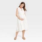 The Nines By Hatch Sleeveless Pinktuck Cotton Maternity Dress White