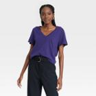 Women's Short Sleeve V-neck T-shirt - A New Day Navy Blue